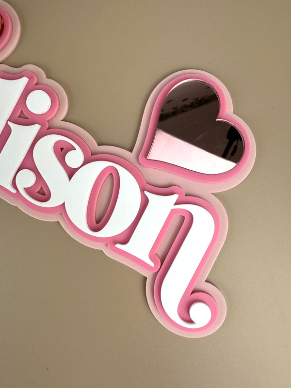 Custom Name Sign Detailed | Triple layered acrylic name plaque -  Hearts - Luma Light