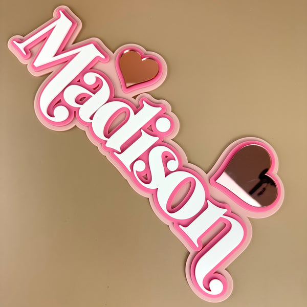 Custom Name Sign Detailed | Triple layered acrylic name plaque -  Hearts - Luma Light