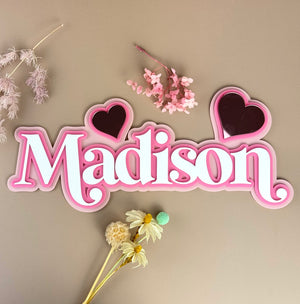 Custom Name Sign Detailed | Triple layered acrylic name plaque -  Hearts - Luma Light