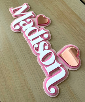 Custom Name Sign Detailed | Triple layered acrylic name plaque -  Hearts - Luma Light