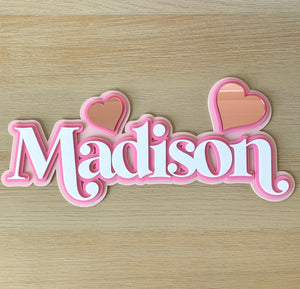 Custom Name Sign Detailed | Triple layered acrylic name plaque -  Hearts - Luma Light