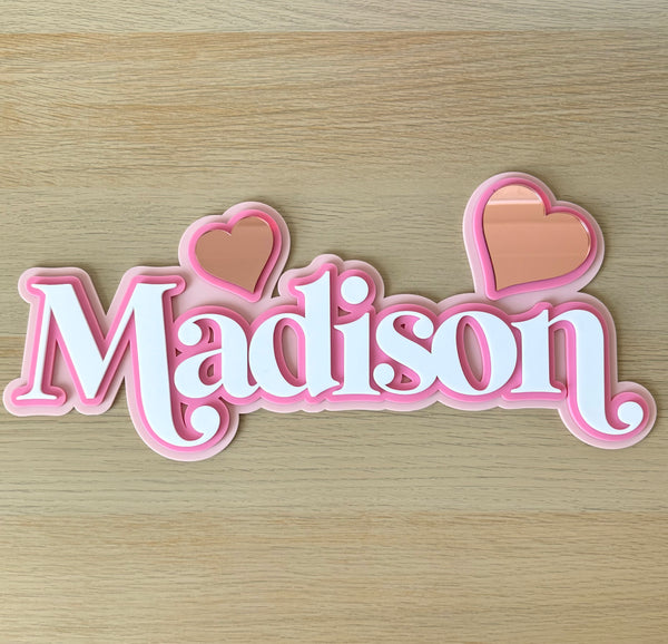 Custom Name Sign Detailed | Triple layered acrylic name plaque -  Hearts - Luma Light