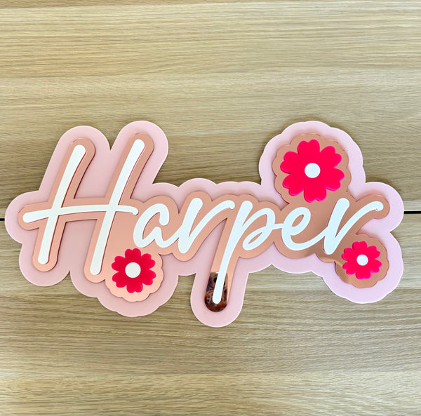 Custom Name Sign Detailed | Layered acrylic name plaque -Floralscape - Luma Light