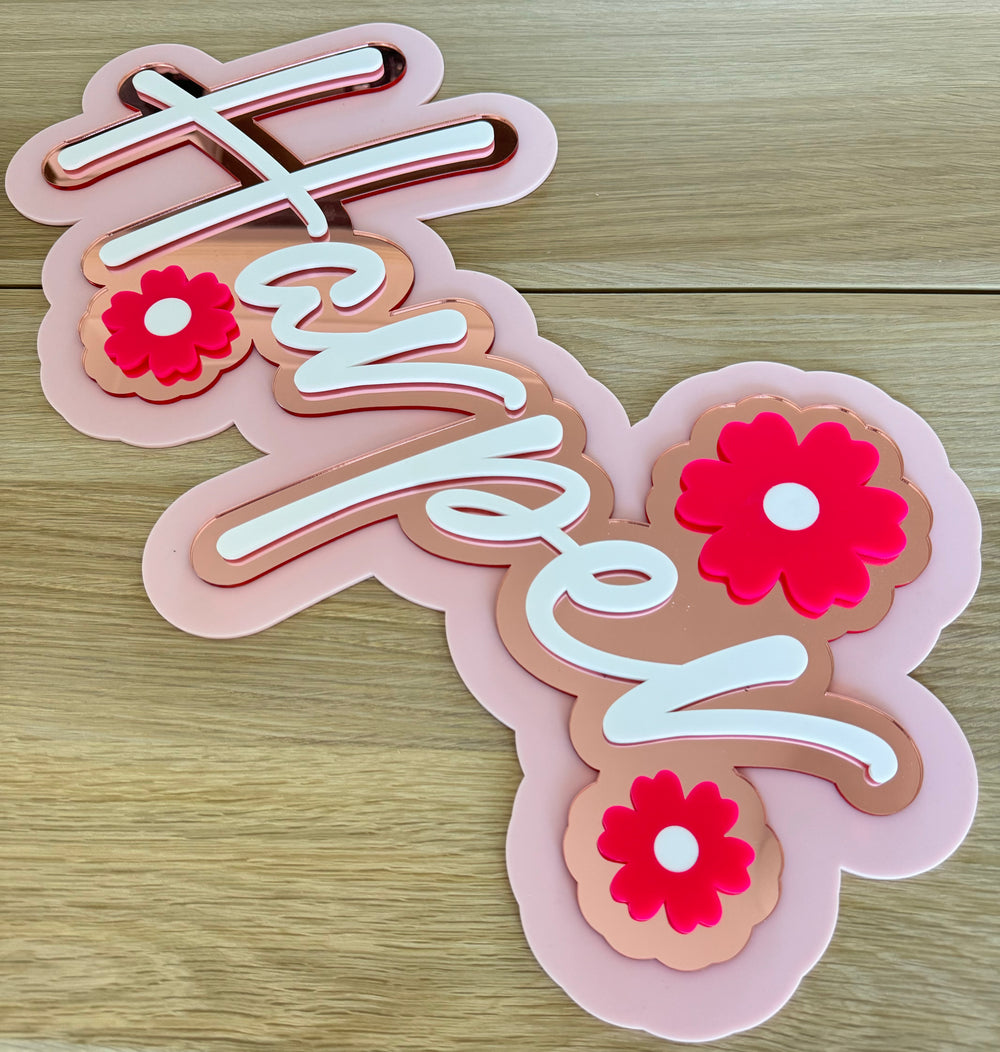 Custom Name Sign Detailed | Layered acrylic name plaque -Floralscape - Luma Light