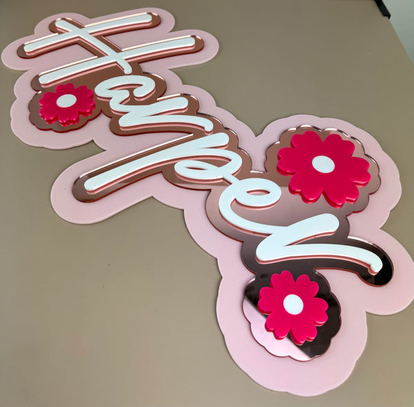 Custom Name Sign Detailed | Layered acrylic name plaque -Floralscape - Luma Light