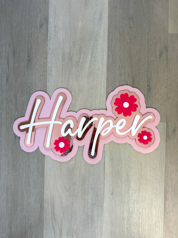 Custom Name Sign Detailed | Layered acrylic name plaque -Floralscape - Luma Light
