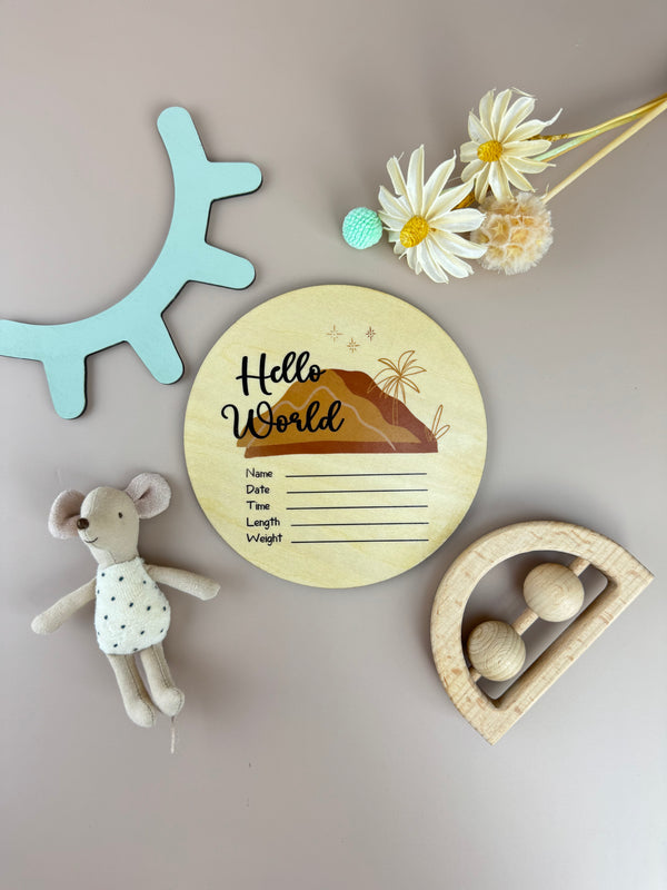 Hello World - Neutral Mountains - Announcement Plaque - Luma Light