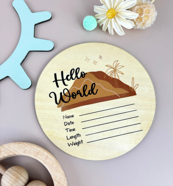 Hello World - Neutral Mountains - Announcement Plaque - Luma Light