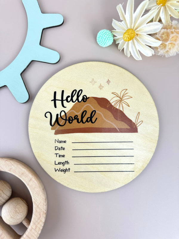 Hello World - Neutral Mountains - Announcement Plaque - Luma Light