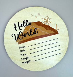 Hello World - Neutral Mountains - Announcement Plaque - Luma Light