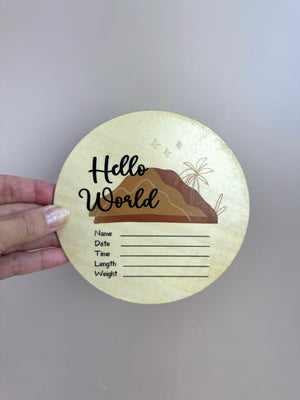 Hello World - Neutral Mountains - Announcement Plaque - Luma Light