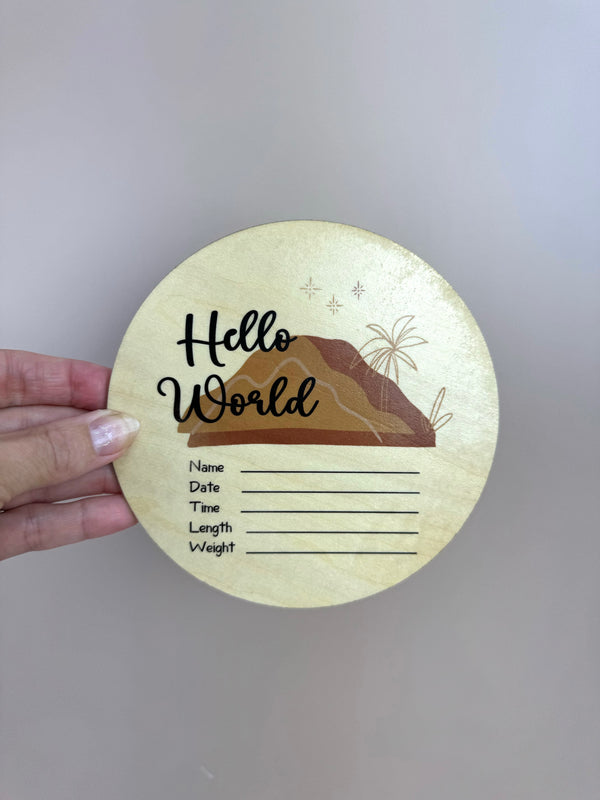 Hello World - Neutral Mountains - Announcement Plaque - Luma Light