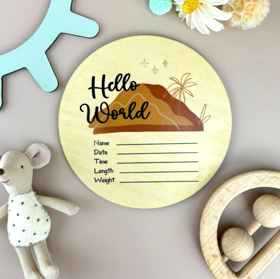 Hello World - Neutral Mountains - Announcement Plaque - Luma Light