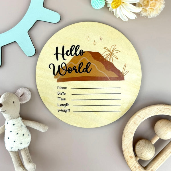 Hello World - Neutral Mountains - Announcement Plaque - Luma Light