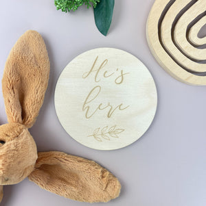 *He's Here - Announcement Plaque - Luma Light