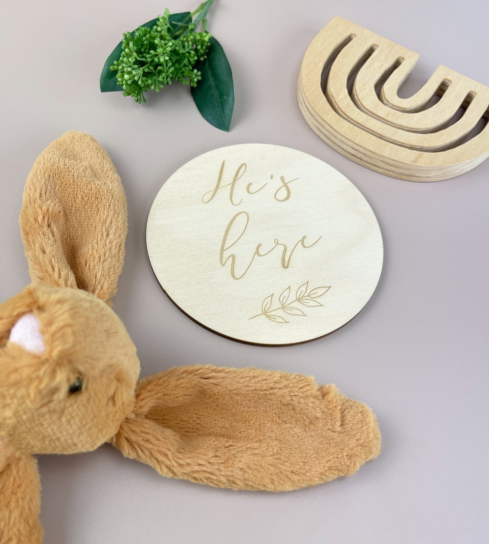 *He's Here - Announcement Plaque - Luma Light