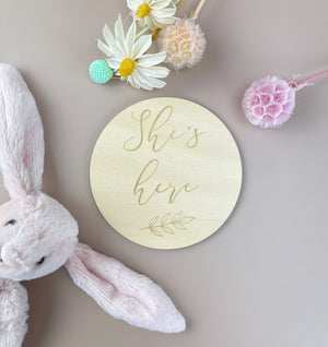 *She's Here - Announcement Plaque - Luma Light