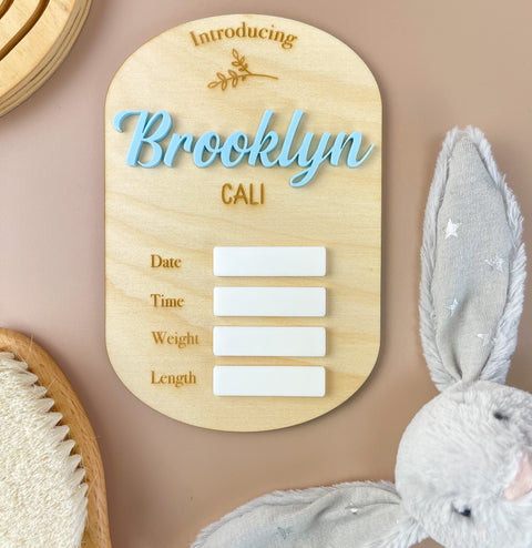Personalised Birth Name Plaque - Your Babies Name Here - Blue - Luma Light
