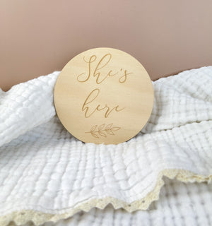 *She's Here - Announcement Plaque - Luma Light
