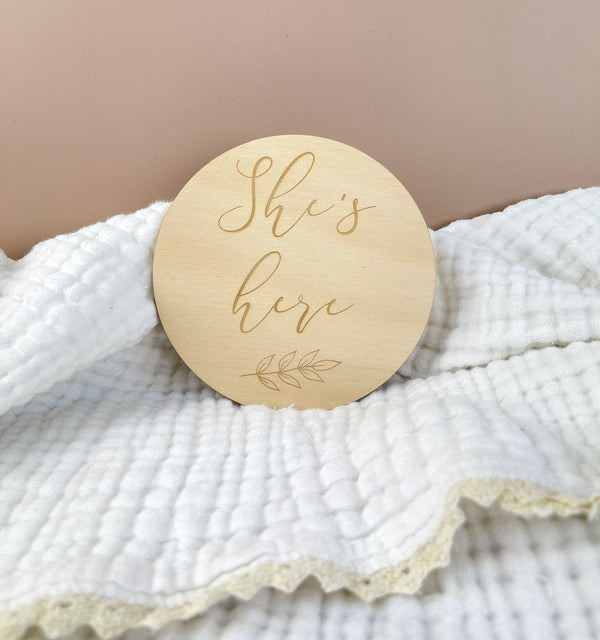 *She's Here - Announcement Plaque - Luma Light