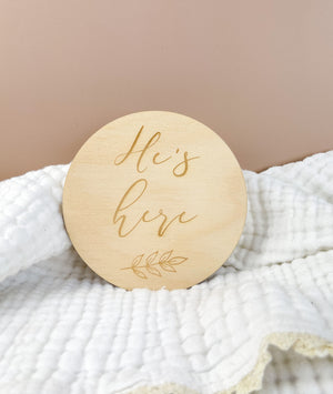 *He's Here - Announcement Plaque - Luma Light