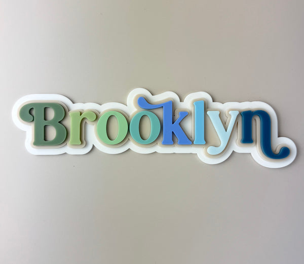 Custom Name Sign - Rainbow Letters Blues - Triple Layered Acrylic name plaque - Luma Lights