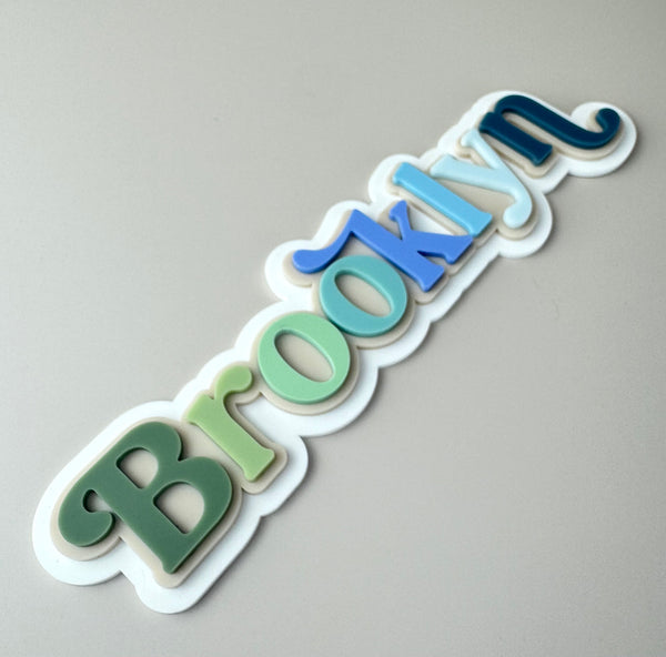 Custom Name Sign - Rainbow Letters Blues - Triple Layered Acrylic name plaque - Luma Lights