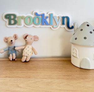 Custom Name Sign - Rainbow Letters Blues - Triple Layered Acrylic name plaque - Luma Lights