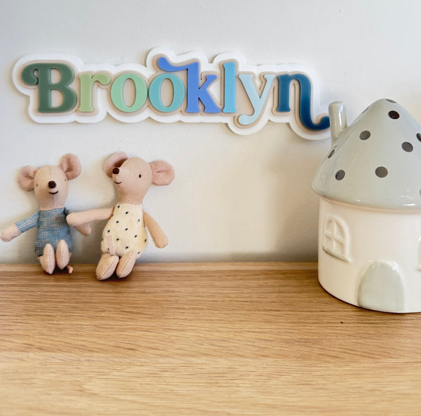 Custom Name Sign - Rainbow Letters Blues - Triple Layered Acrylic name plaque - Luma Lights