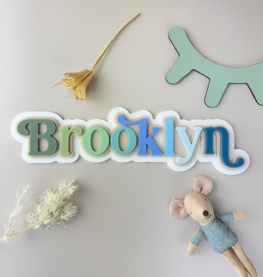 Custom Name Sign - Rainbow Letters Blues - Triple Layered Acrylic name plaque - Luma Lights