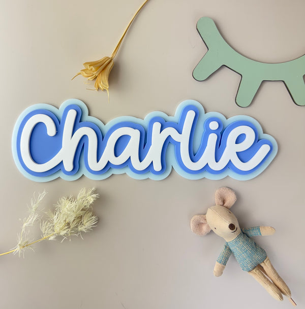 Custom Name Sign Triple Layered Blues acrylic name plaque - Luma Light
