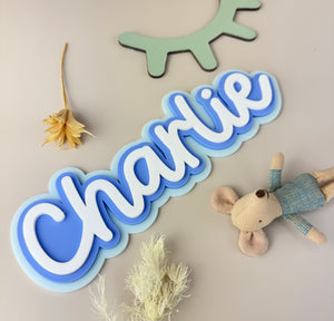 Custom Name Sign Triple Layered Blues acrylic name plaque - Luma Light