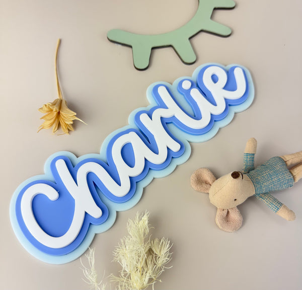 Custom Name Sign Triple Layered Blues acrylic name plaque - Luma Light