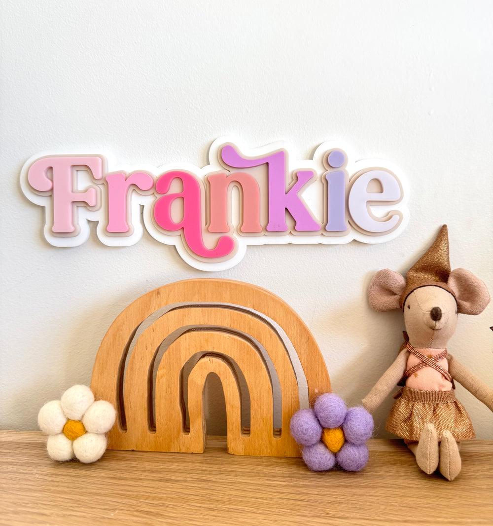 Custom Name Sign - Rainbow Letters Pinks - Triple Layered Acrylic name plaque - Luma Lights