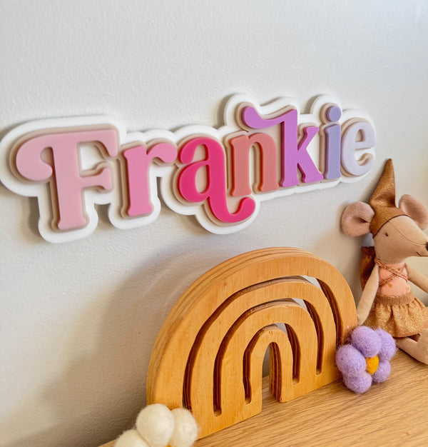 Custom Name Sign - Rainbow Letters Pinks - Triple Layered Acrylic name plaque - Luma Lights