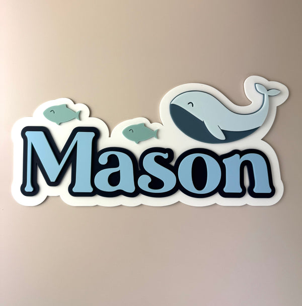 Custom Name Sign Detailed | Layered acrylic name plaque - Whale - Luma Light