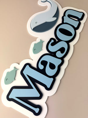 Custom Name Sign Detailed | Layered acrylic name plaque - Whale - Luma Light