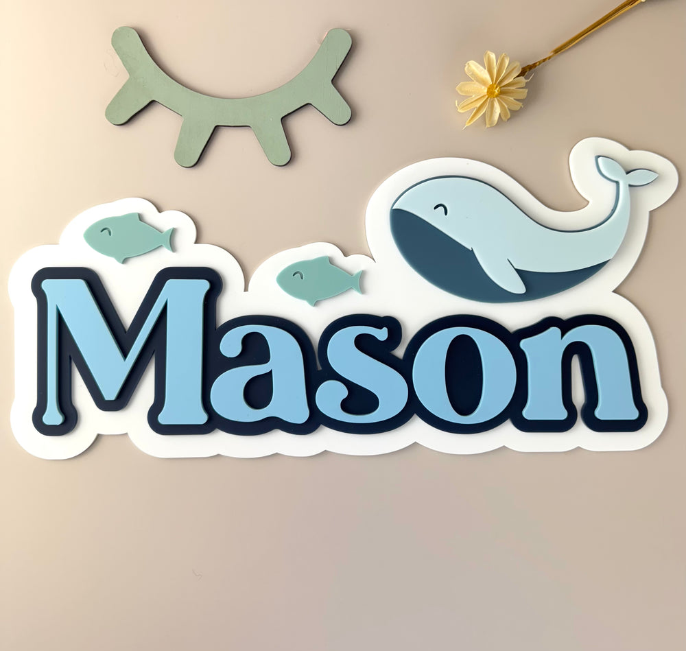 Custom Name Sign Detailed | Layered acrylic name plaque - Whale - Luma Light