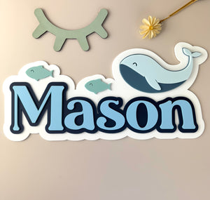 Custom Name Sign Detailed | Layered acrylic name plaque - Whale - Luma Light