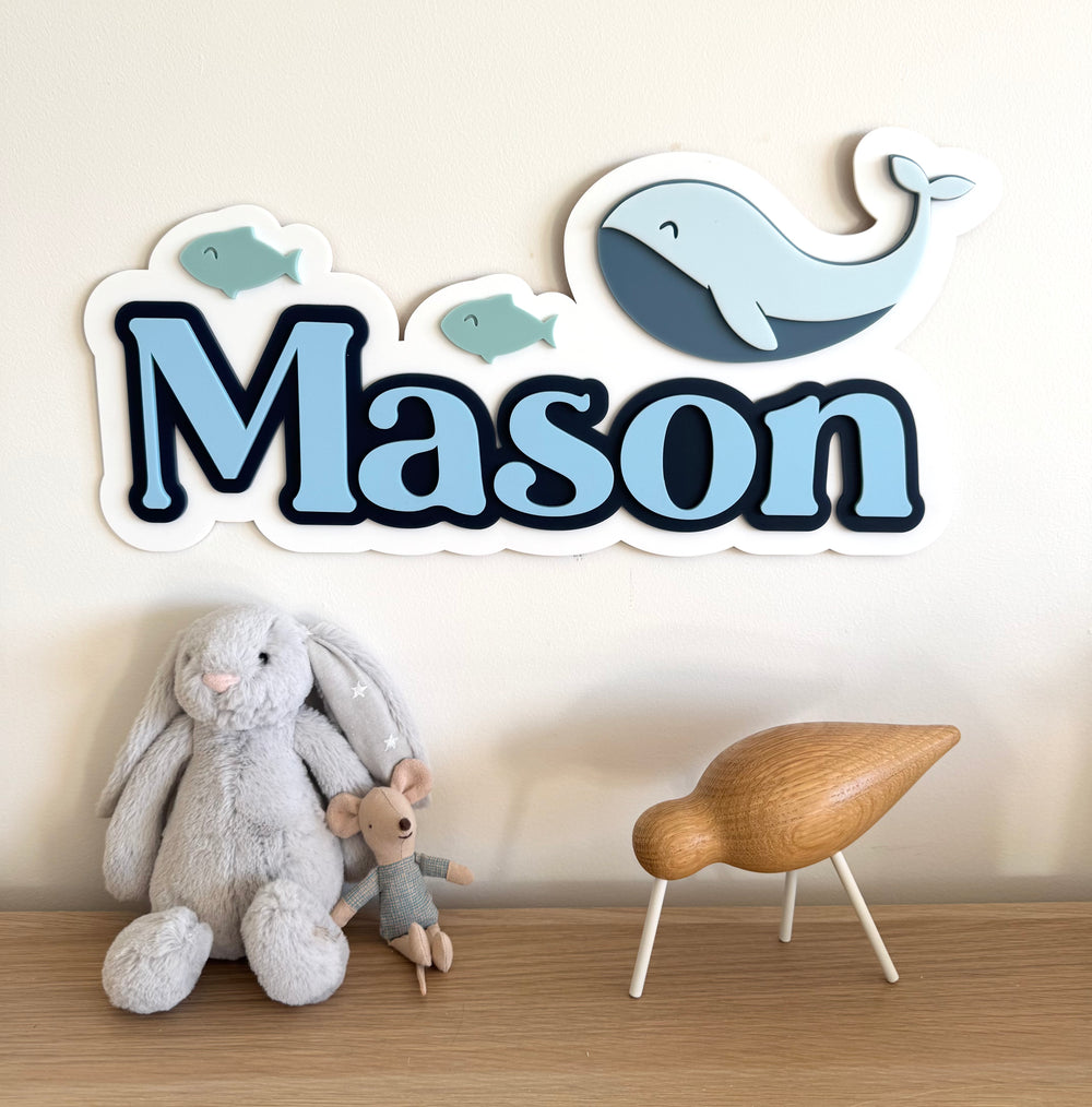 Custom Name Sign Detailed | Layered acrylic name plaque - Whale - Luma Light