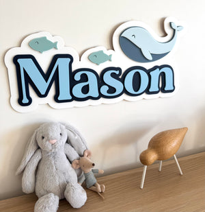Custom Name Sign Detailed | Layered acrylic name plaque - Whale - Luma Light