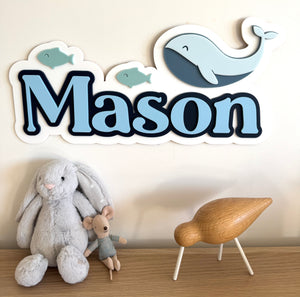 Custom Name Sign Detailed | Layered acrylic name plaque - Whale - Luma Light