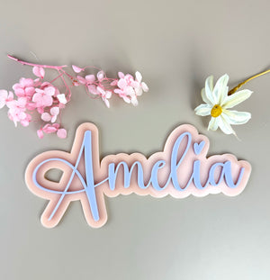 Custom Name Sign Simple | Two Layered acrylic name plaque - Pastel Pink + Lilac - Luma Light