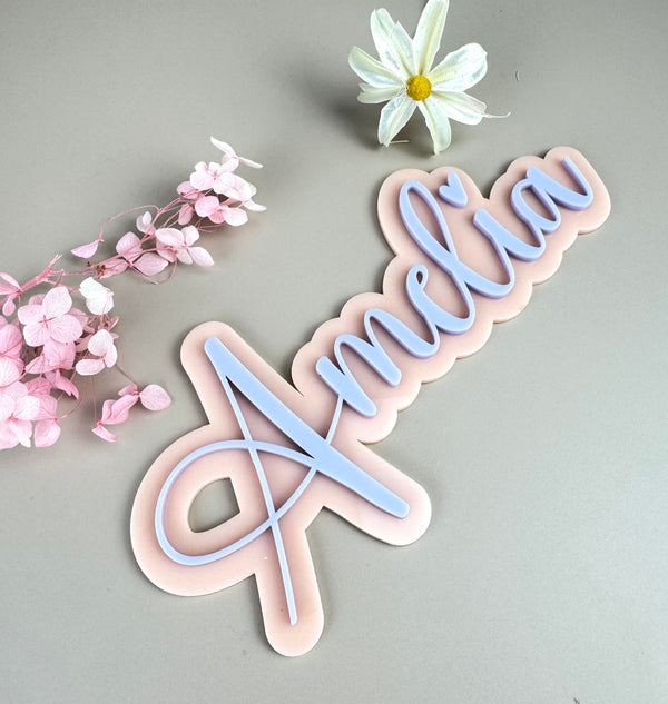 Custom Name Sign Simple | Two Layered acrylic name plaque - Pastel Pink + Lilac - Luma Light