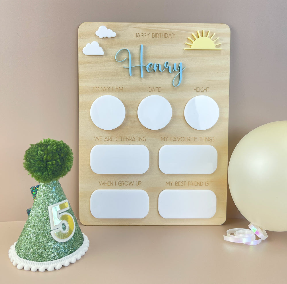 Personalised Name Birthday Board - Fill in each year Sun - Luma Light