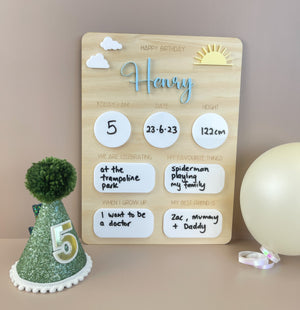 Personalised Name Birthday Board - Fill in each year Sun - Luma Light