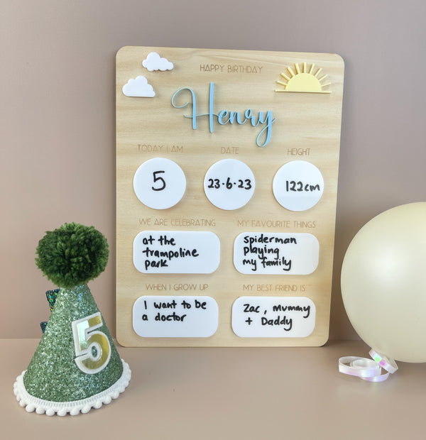 Personalised Name Birthday Board - Fill in each year Sun - Luma Light