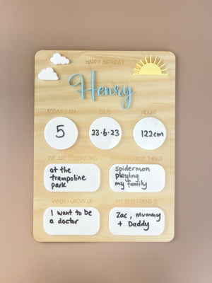 Personalised Name Birthday Board - Fill in each year Sun - Luma Light