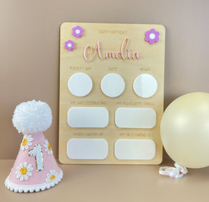 Personalised Name Birthday Board - Fill in each year Floral - Luma Light