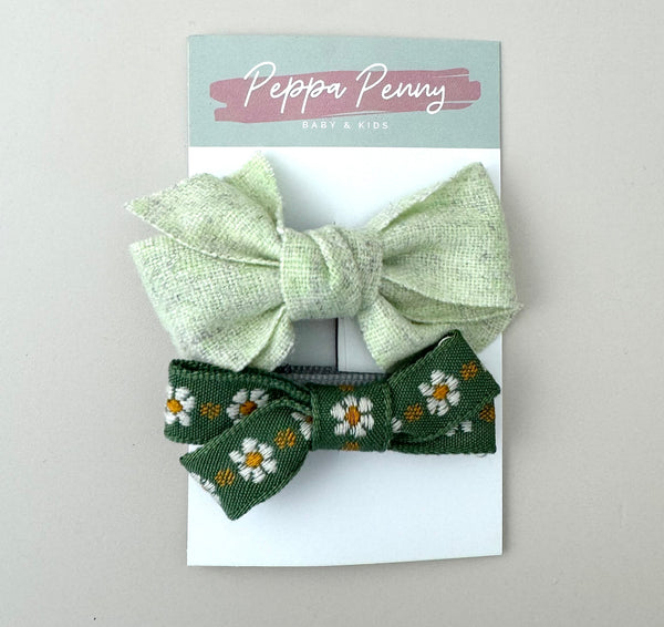 Green Bow Hair Clip Pair - Peppa Penny
